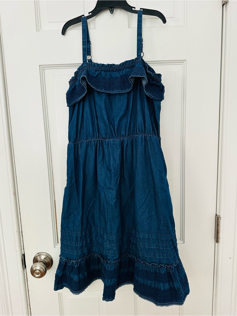 Gap Girls Dark Blue Chambray Jean Sundress w Ruffles 100% Cotton Sz XL (12)